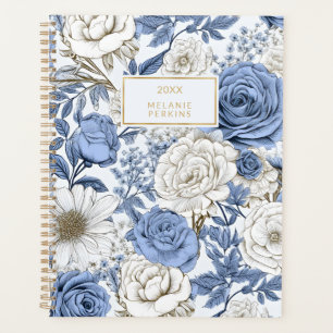 Vintage Floral Blue White Antique Roses Wildflower Planner