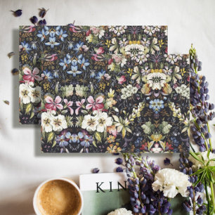 Vintage Floral Blue White Botanical Flower Pattern Tissue Paper