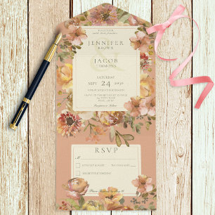 Vintage Floral Blush Pink & Rust No Dinner All In One Invitation