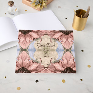 Vintage Floral Blush Pink Watercolor Wedding Guest Book
