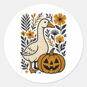 Vintage Floral Boho Silly Goose Pumpkin Cute Hallo Classic Round Sticker