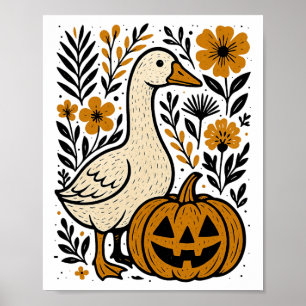Vintage Floral Boho Silly Goose Pumpkin Cute Hallo Poster