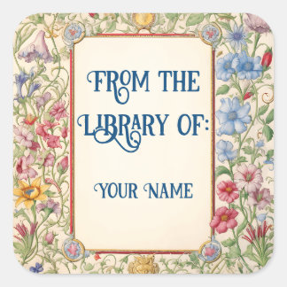 Vintage Floral Bookplate  Square Sticker