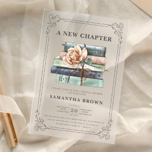 Vintage Floral Books Bridal Shower Acrylic Invitations