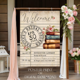 Vintage Floral Books Bridal Shower Welcome Poster