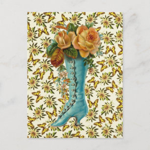 Vintage Floral Boot Postcard