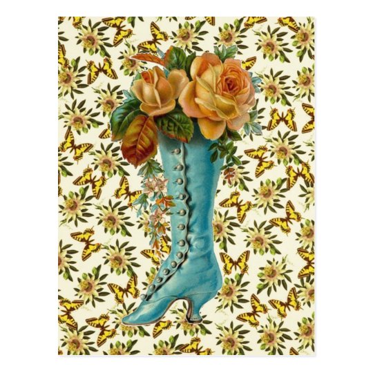 Vintage Floral Boot Postcard