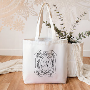 Vintage Floral Border Elegant Monogram Custom Tote Bag