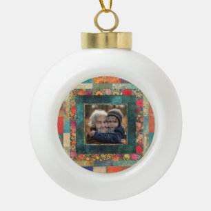 Vintage Floral Border Frame For Your Photos Ceramic Ball Christmas Ornament