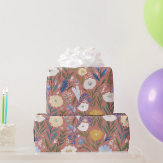 Vintage Floral Botanical Brown Watercolor Wrapping Paper