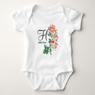 Vintage Floral Botanical Customised Monogram Baby Bodysuit
