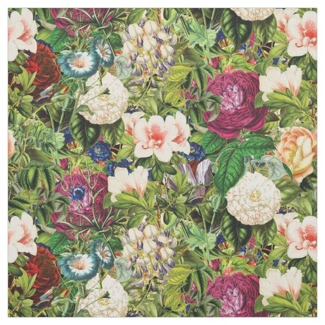 Vintage Floral Botanical Garden Pattern Fabric (Swatch)