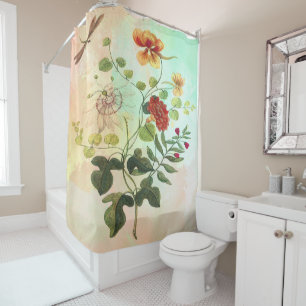 Vintage Floral Botanical Illustration Flowers Art Shower Curtain