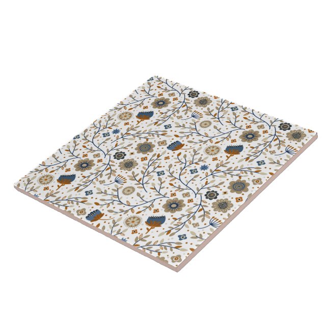 Vintage Floral Botanical Pattern Design Ceramic Tile (Side)