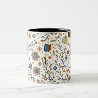 Vintage Floral Botanical Pattern Design Two-Tone Coffee Mug