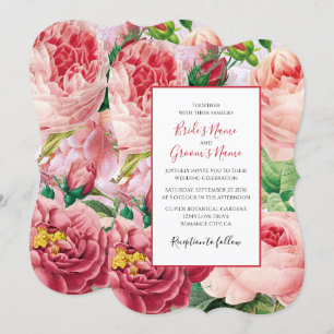 Vintage Floral & Botanical Pink Roses Wedding Invi Invitation