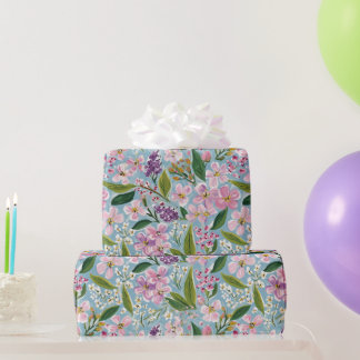 Vintage Floral Botanical Purple Blue Watercolor Wrapping Paper