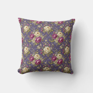 Vintage Floral Botanical Purple & Cream Cushion
