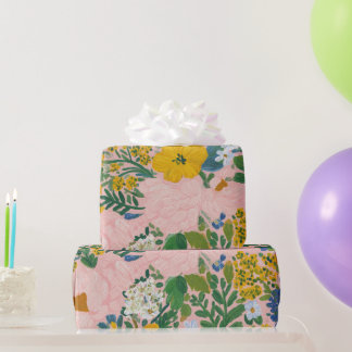 Vintage Floral Botanical Yellow White Watercolor Wrapping Paper