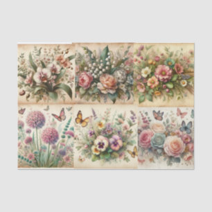 Vintage Floral Bouquet and Butterflies Decoupage Tissue Paper