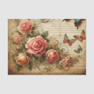 Vintage Floral Bouquet and Butterflies Decoupage Tissue Paper