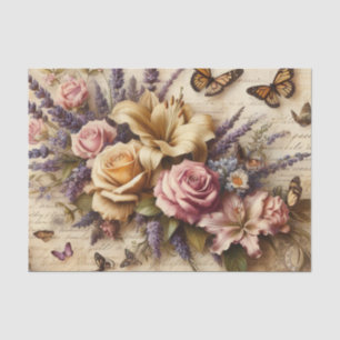 Vintage Floral Bouquet and Butterflies Decoupage  Tissue Paper