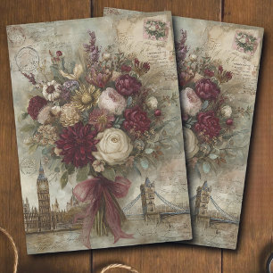 Vintage Floral Bouquet and London Decoupage  Tissue Paper