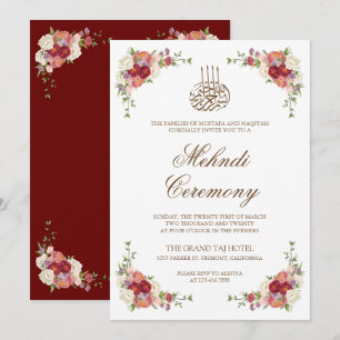 Vintage Floral Bouquet Border Islamic Mehndi Invitation