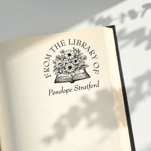 Vintage Floral Bouquet Open Book From The Library  Rubber Stamp