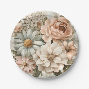 Vintage Floral Bouquet with Soft Pastel Blooms Paper Plate