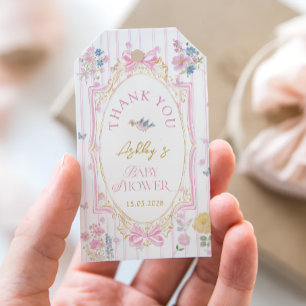 Vintage Floral Bow Frame Baby Shower Thank You Gift Tags