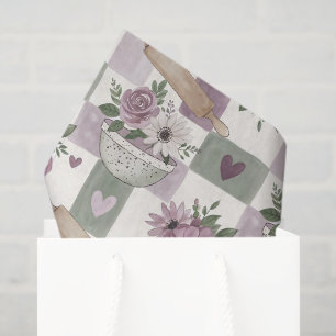 Vintage Floral Bowl Grid Purple Green Tissue Paper