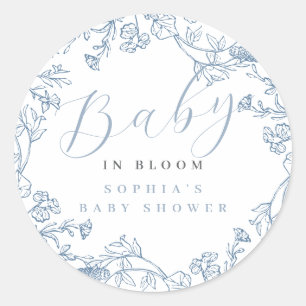 Vintage Floral Boy Baby in Bloom Baby Shower Classic Round Sticker