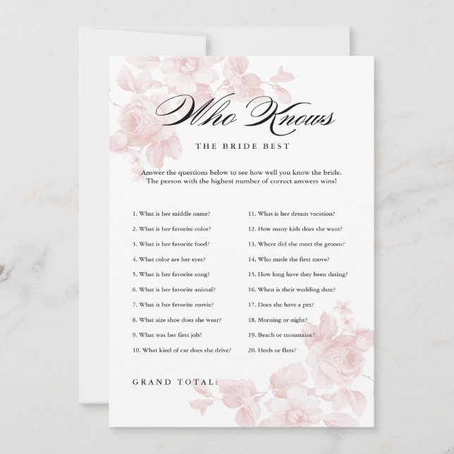 Vintage floral | Bridal Shower Game (Front)