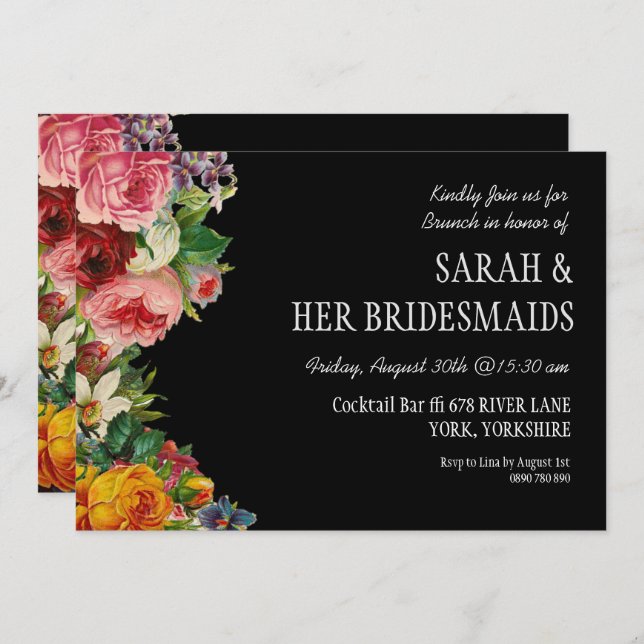 Vintage Floral Bridesmaids Luncheon Brunch Invitation (Front/Back)