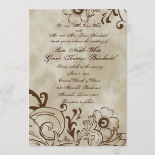 Vintage Floral Brown Wedding Invitation