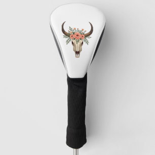 Vintage Floral Bull Skull Boho Western Botanical I Golf Head Cover