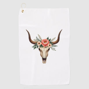 Vintage Floral Bull Skull Boho Western Botanical I Golf Towel