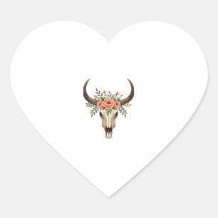 Vintage Floral Bull Skull Boho Western Botanical I Heart Sticker