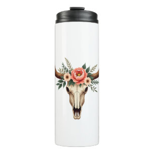 Vintage Floral Bull Skull Boho Western Botanical I Thermal Tumbler
