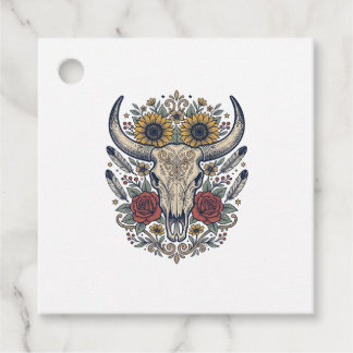 Vintage Floral Bull Skull Western Favour Tags