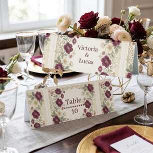 Vintage Floral Burgundy Floral Wedding Table Cards