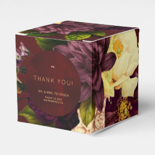 Vintage floral burgundy gold wedding thank you favour box