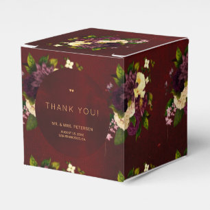 Vintage floral burgundy gold wedding thank you favour box