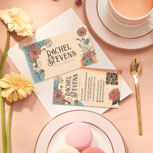 Vintage Floral Business Cards: Elegant Earth Tone Card