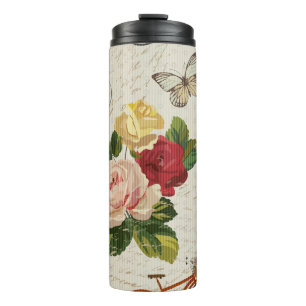 Vintage floral, butterfly elegance thermal tumbler
