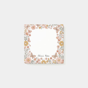 Vintage Floral Butterfly Frame Custom Sticky Notes