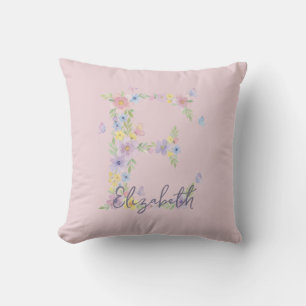 Vintage Floral Butterfly Monogram Throw Cushion