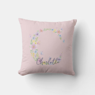 Vintage Floral Butterfly Monogram Throw Cushion