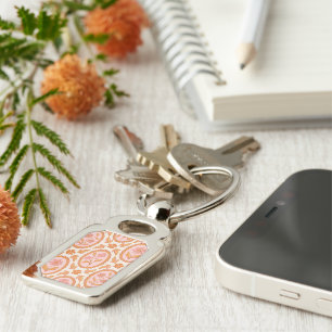Vintage Floral Cameo Pattern In Pink & Orange Key Ring